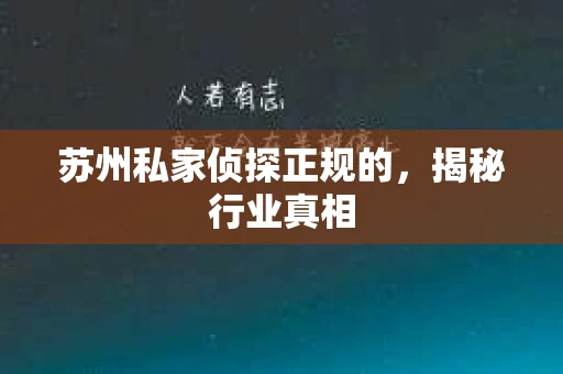 苏州私家侦探正规的，揭秘行业真相
